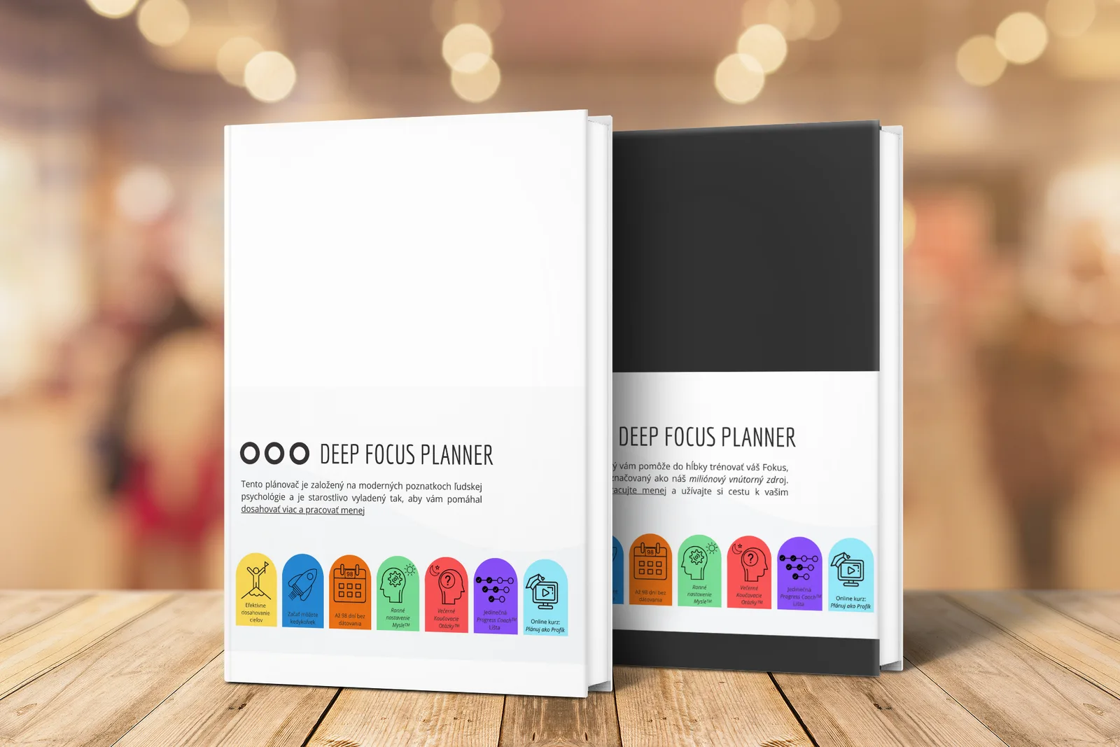Čierny a biely Deep Focus Planner